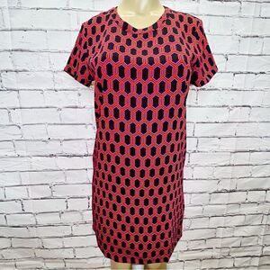Adrienne Vittadini pink and blue geometric print shift dress size 6